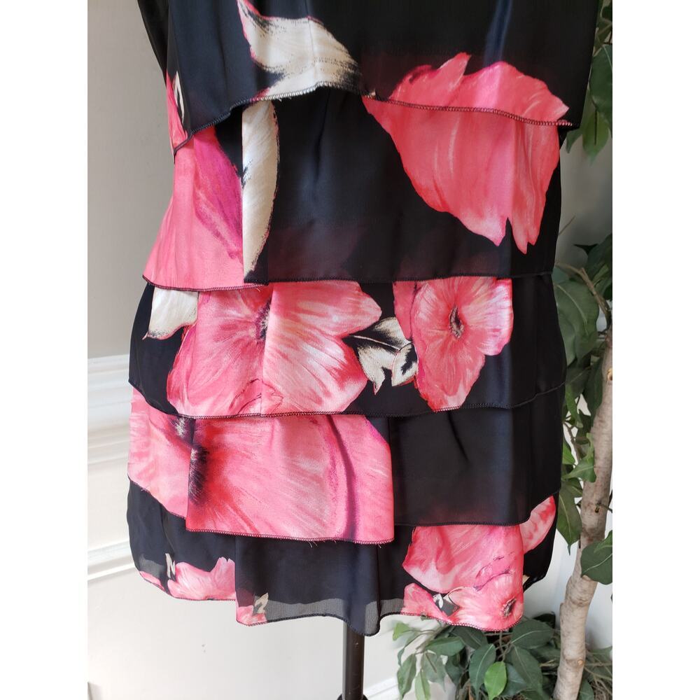 White House Black Market Tank Top Womens M Black Pink Floral Layered Scoop Neck - Picture 8 of 10